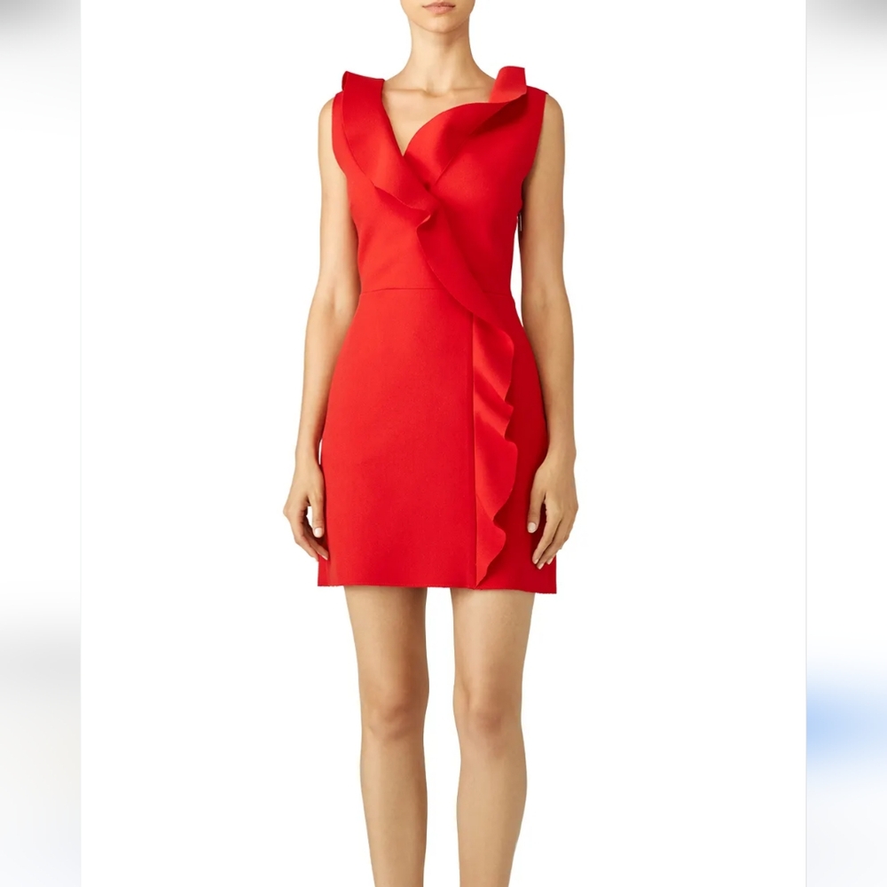 MSGM Red Asymmetrical Ruffle Mini Dress Size 46